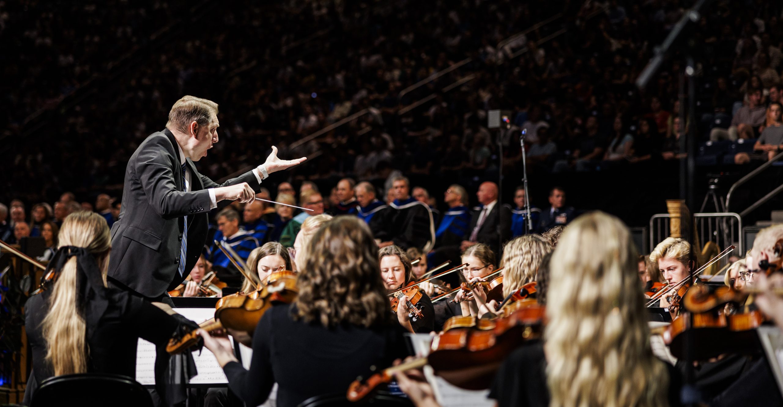 Photo if BYU Men's Chorus performing at the formal induction of President C. Shane Reese as the 14th president of Brigham Young University.