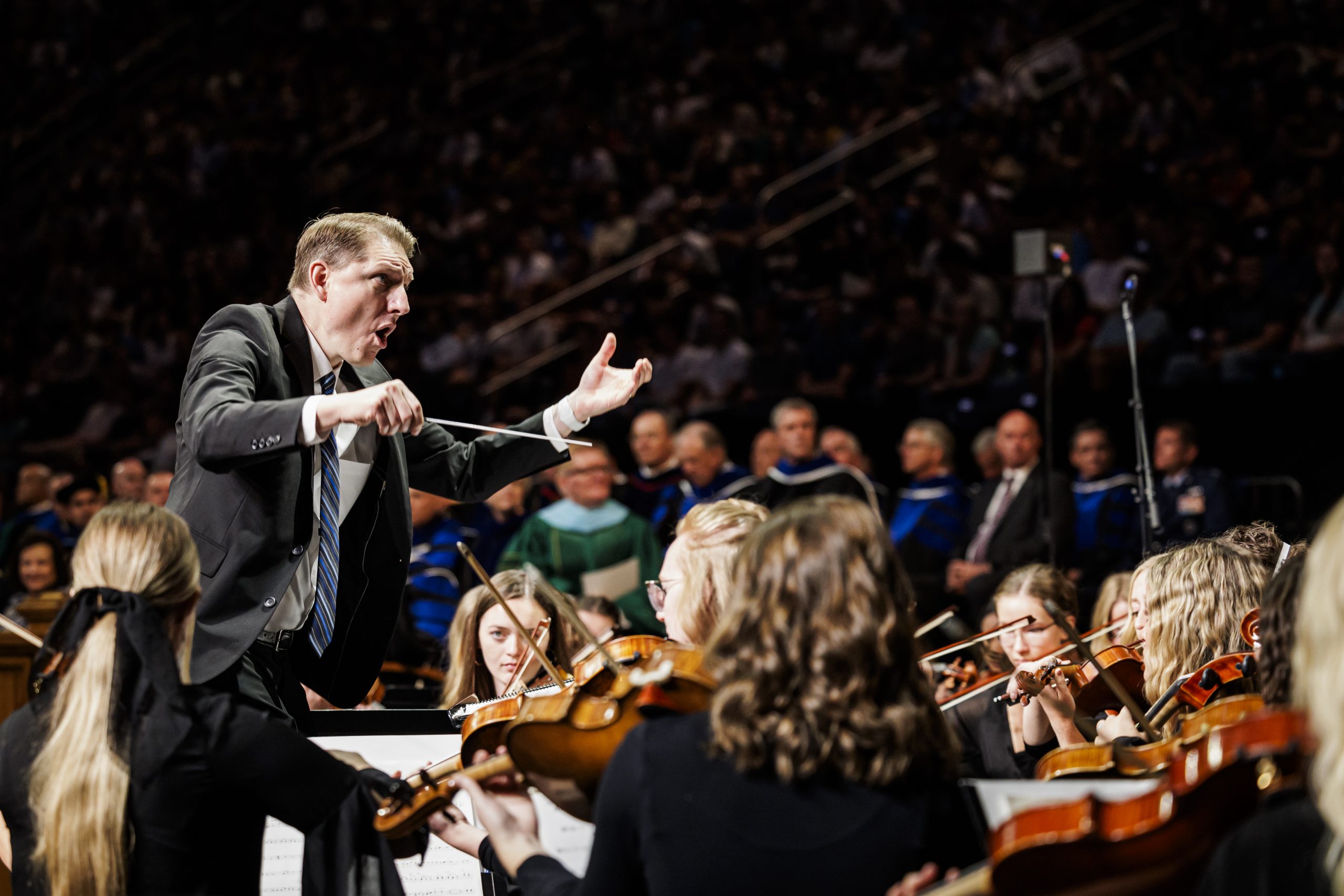 Photo if BYU Men's Chorus performing at the formal induction of President C. Shane Reese as the 14th president of Brigham Young University.