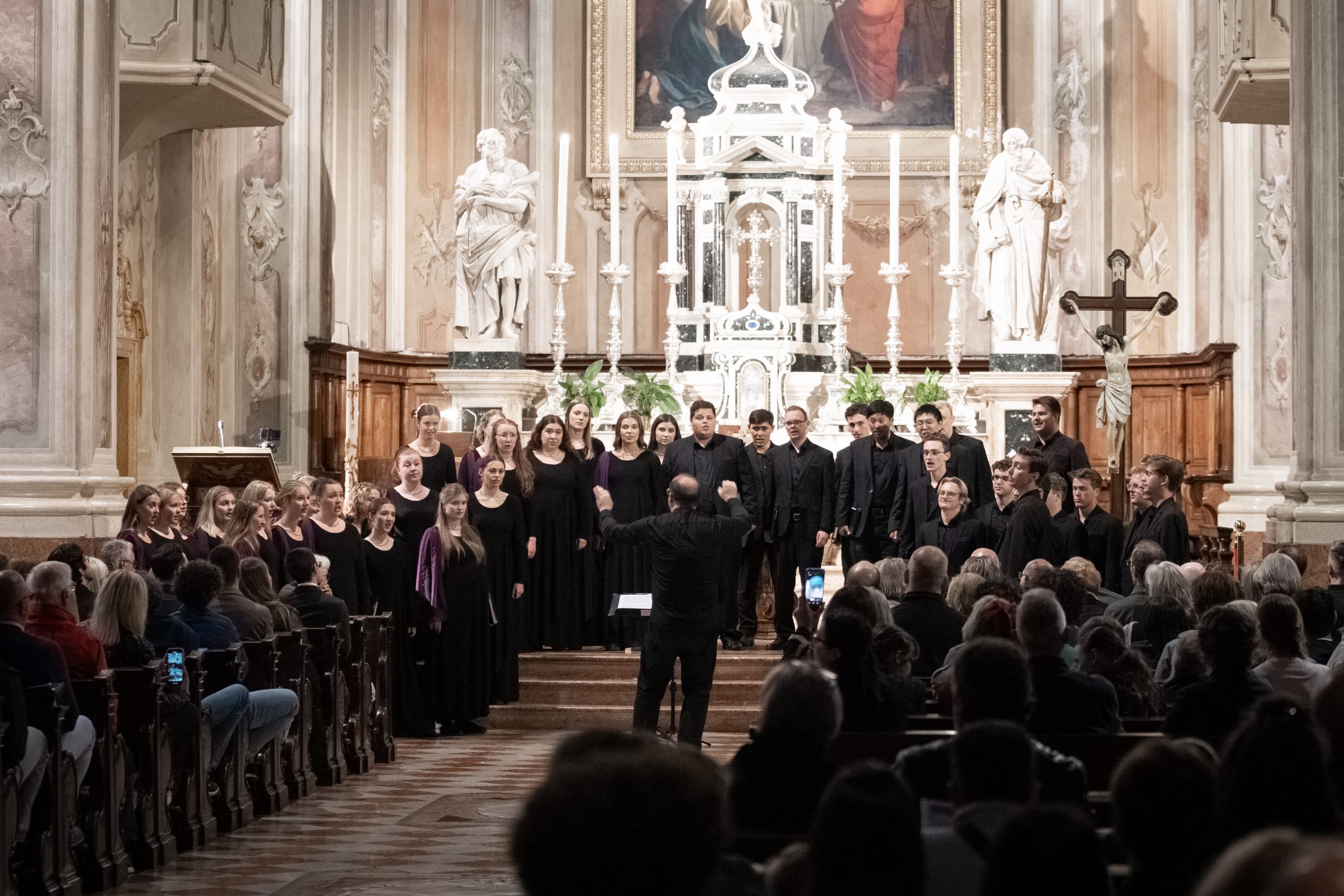 BYU Singers performing in a beautiful cathedral on their European tour